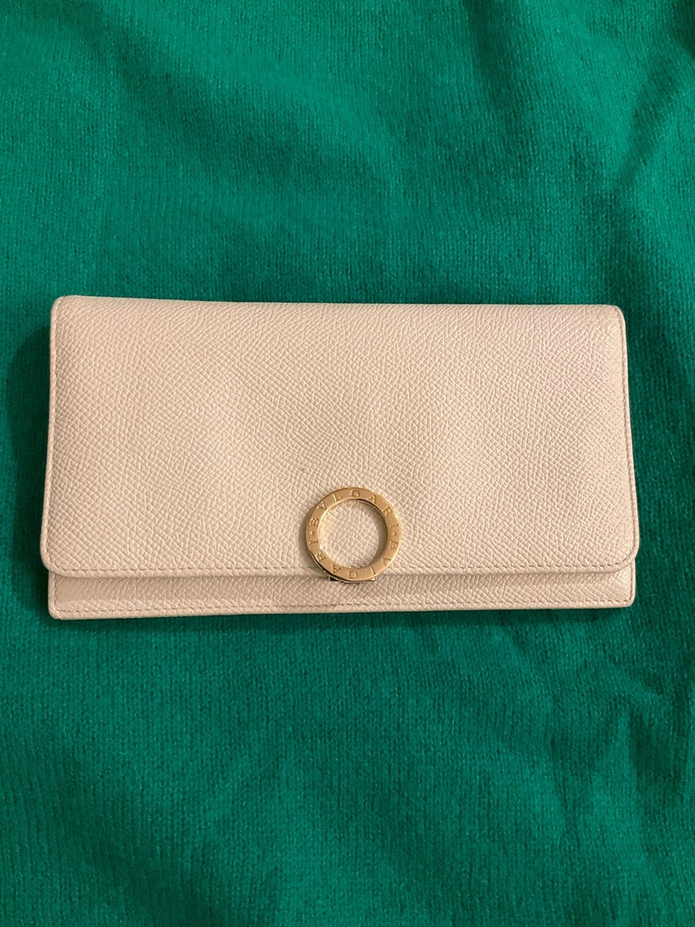Bvlgari Ivory Wallet with Gold Ring Magenta interior